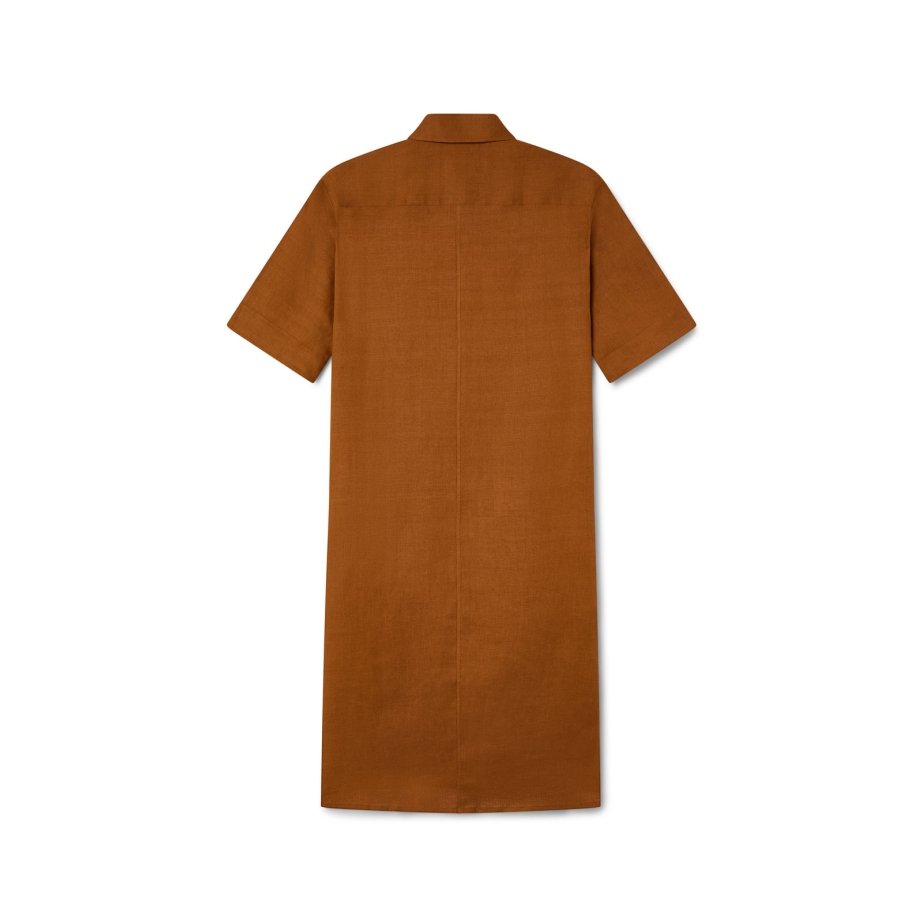 Vestido Camisero de Lino Marrón Teja | Monge Studio