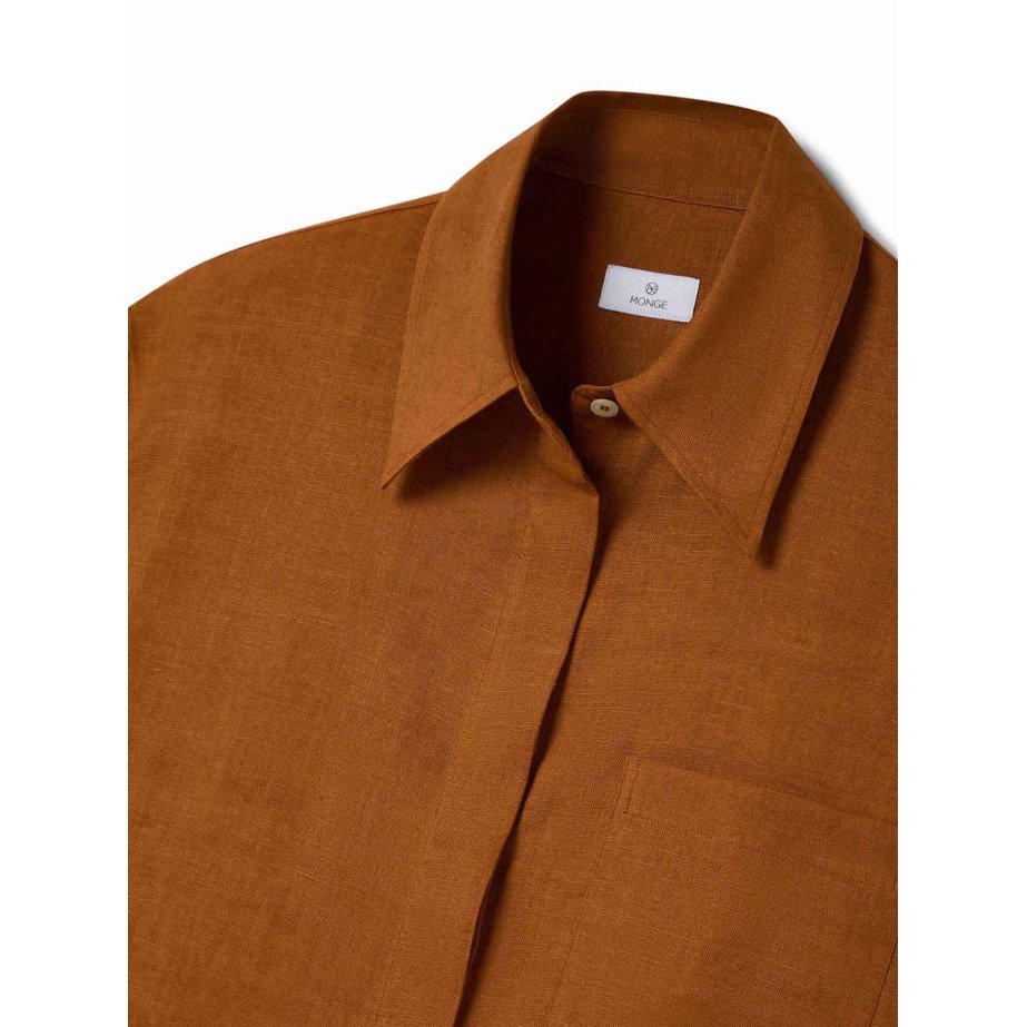 Rust Brown Linen Shirt Dress | Monge Studio