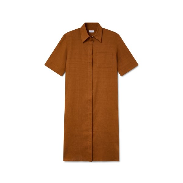 Vestido Camisero de Lino Marrón Teja | Monge Studio