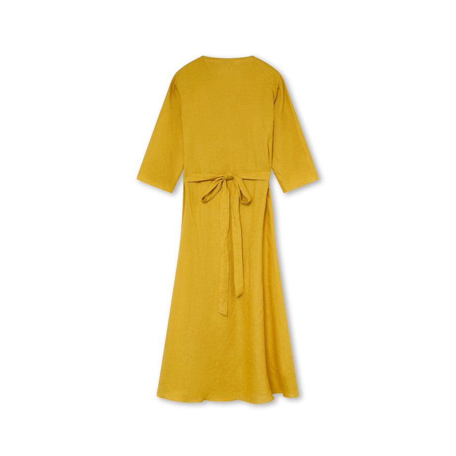 Mustard Linen Wrap Dress | Monge Studio