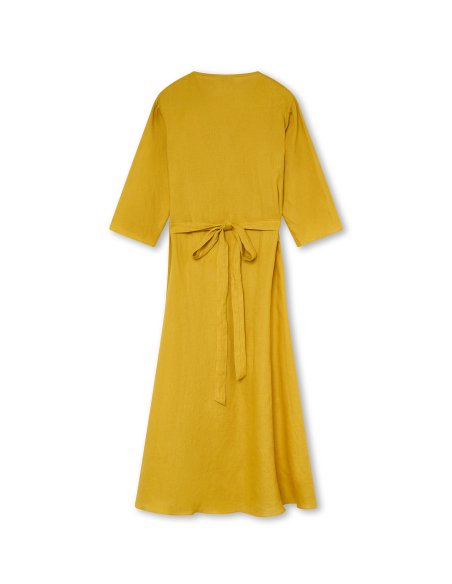 Mustard Linen Wrap Dress | Monge Studio