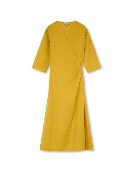 Mustard Linen Wrap Dress | Monge Studio
