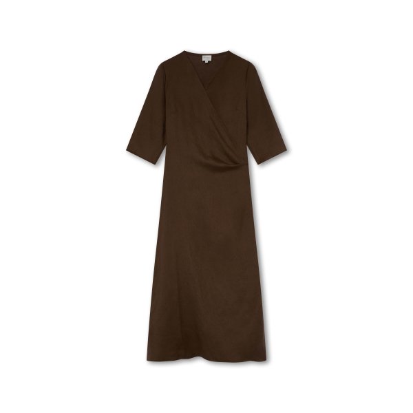 Chocolate Brown Linen Wrap Dress | Monge Studio