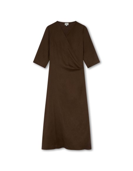 Chocolate Brown Linen Wrap Dress | Monge Studio