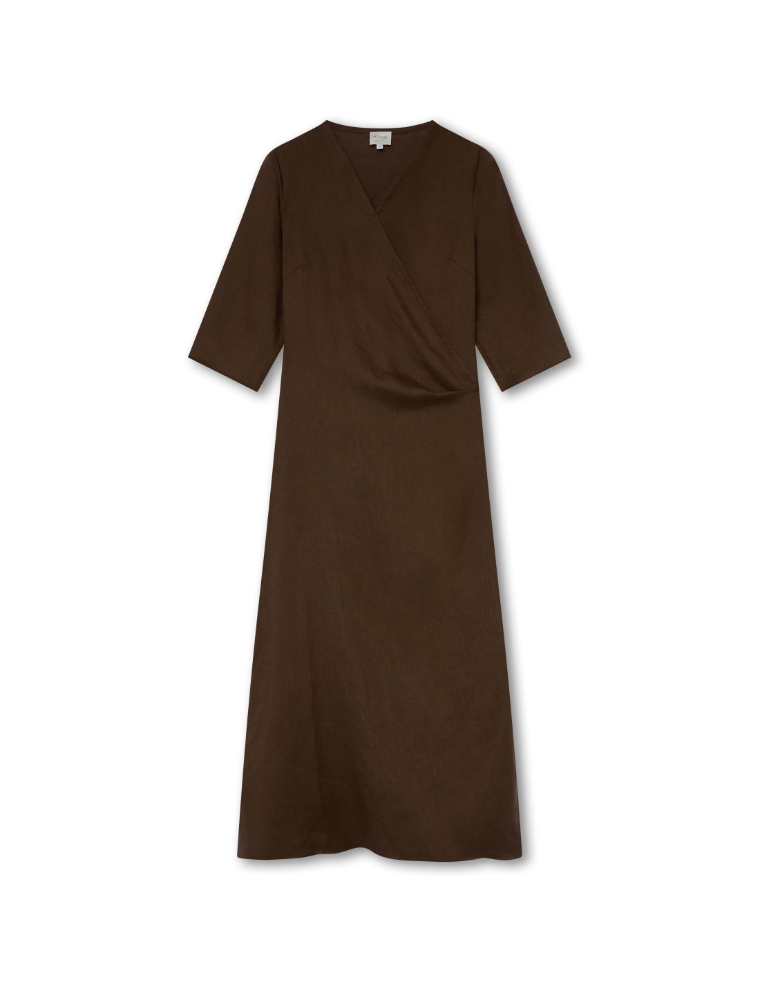 Chocolate Brown Linen Wrap Dress | Monge Studio