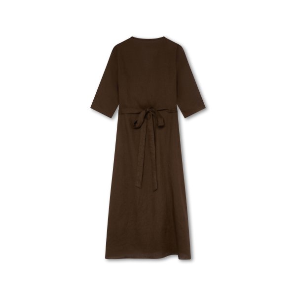 Vestido Cruzado de Lino Marrón Chocolate | Monge Studio 2
