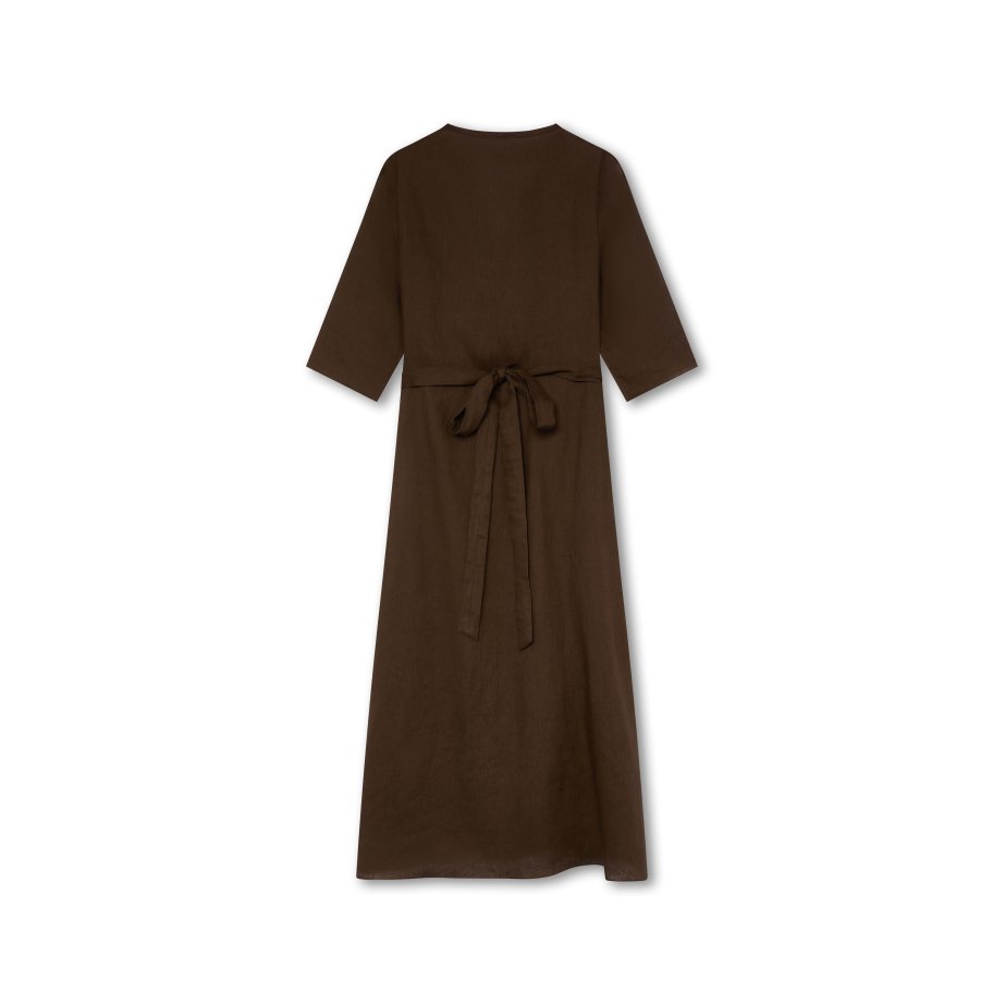 Vestido Cruzado de Lino Marrón Chocolate | Monge Studio