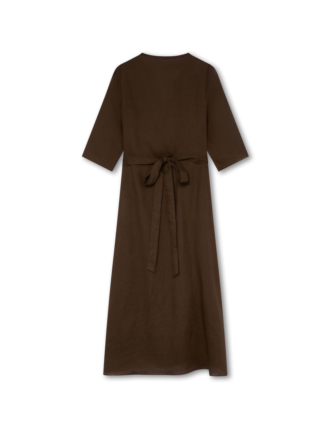 Chocolate Brown Linen Wrap Dress | Monge Studio 2