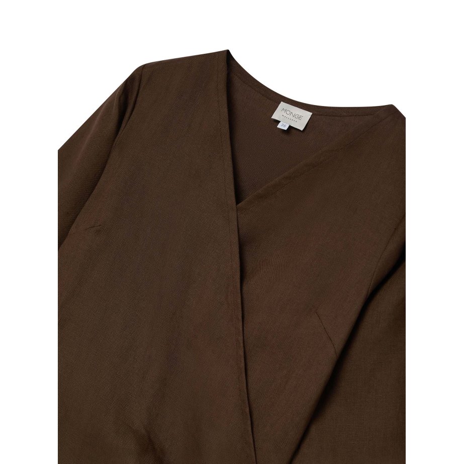 Vestido Cruzado de Lino Marrón Chocolate | Monge Studio
