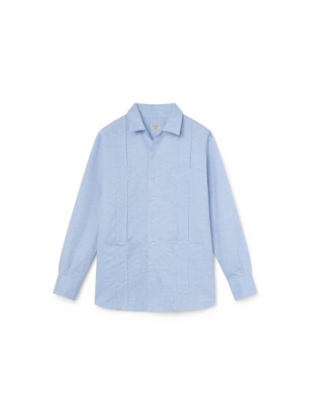 Guayabera Celeste de Algodón y Lino | Monge Studio