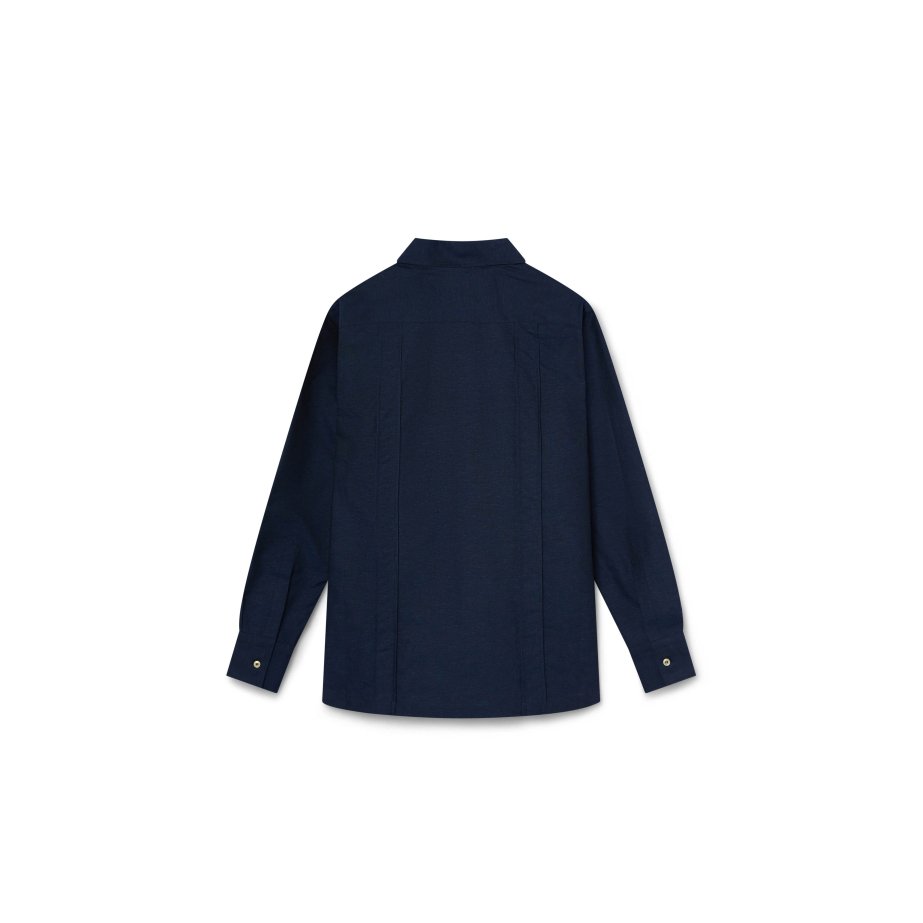 Guayabera Azul Marino de Algodón y Lino | Monge Studio