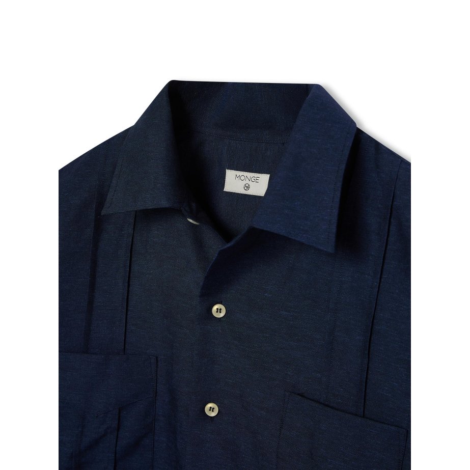 Guayabera Azul Marino de Algodón y Lino | Monge Studio