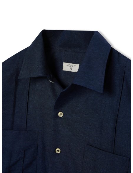 Guayabera Azul Marino de Algodón y Lino | Monge Studio