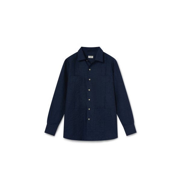 Guayabera Azul Marino de Algodón y Lino | Monge Studio