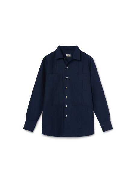 Guayabera Azul Marino de Algodón y Lino | Monge Studio