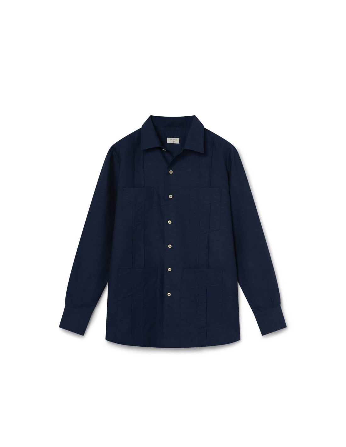 Guayabera Azul Marino de Algodón y Lino | Monge Studio