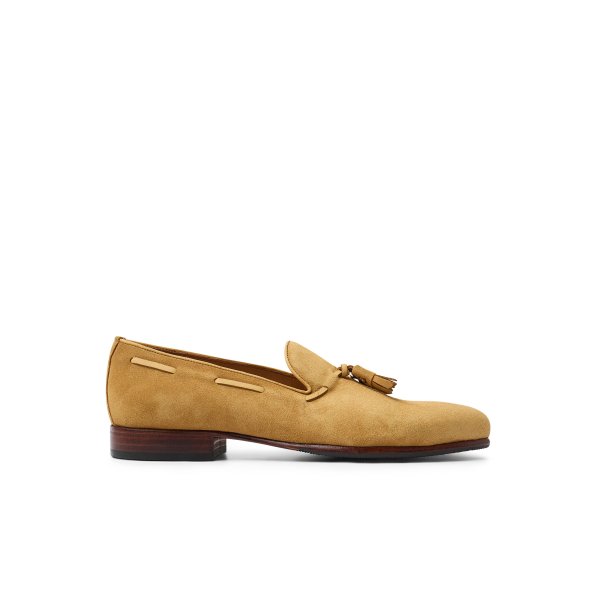 Suede Tassel Slipper in Sand Suede | Monge Studio