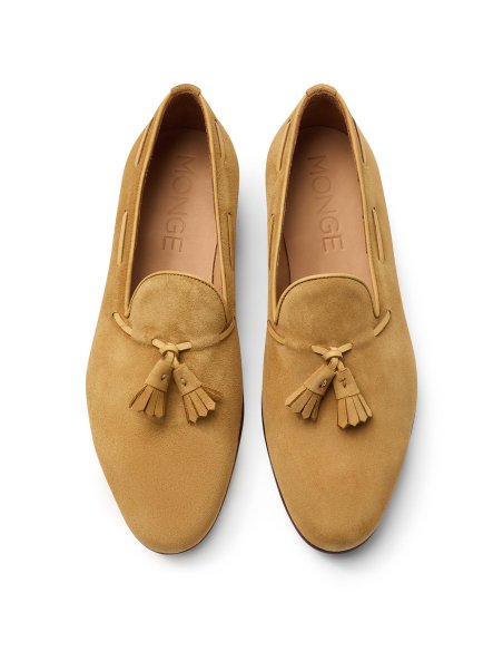 Suede Tassel Slipper in Sand Suede | Monge Studio