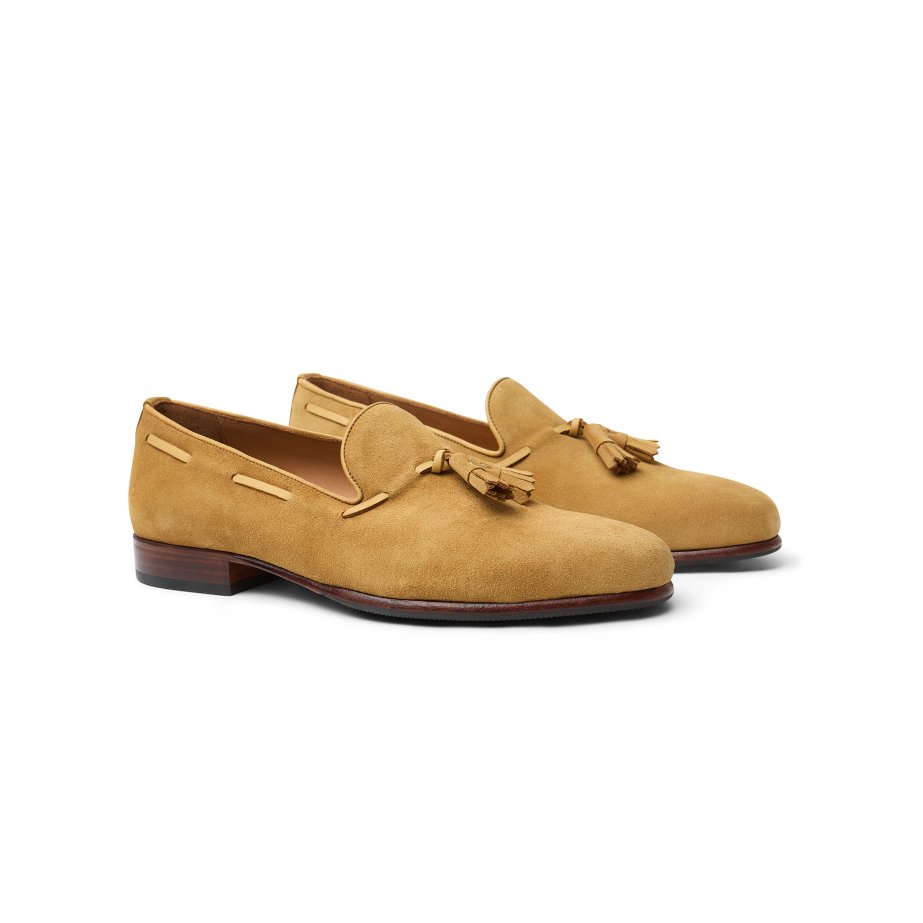 Suede Tassel Slipper in Sand Suede | Monge Studio
