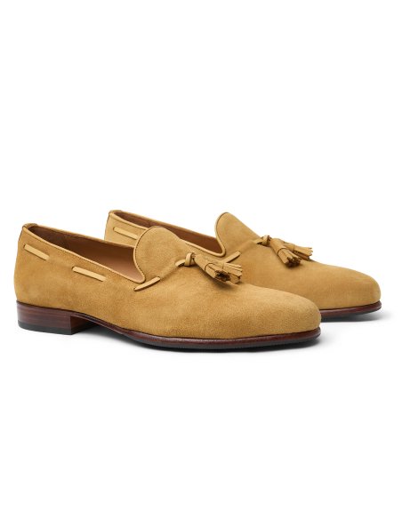 Slipper de Serraje Arena con Borlas | Monge Studio
