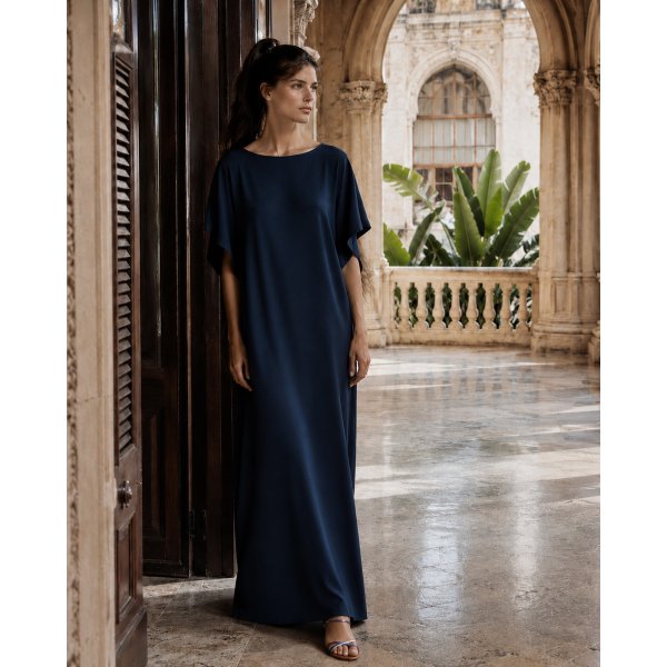 Vestido Kaftán de Lino Azul Marino | Monge Studio 2