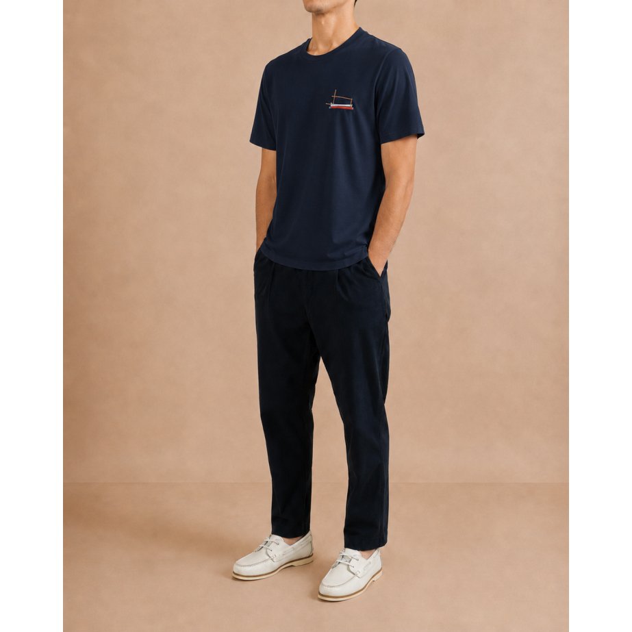 Navy Organic Cotton Llaut T-Shirt | Monge Studio