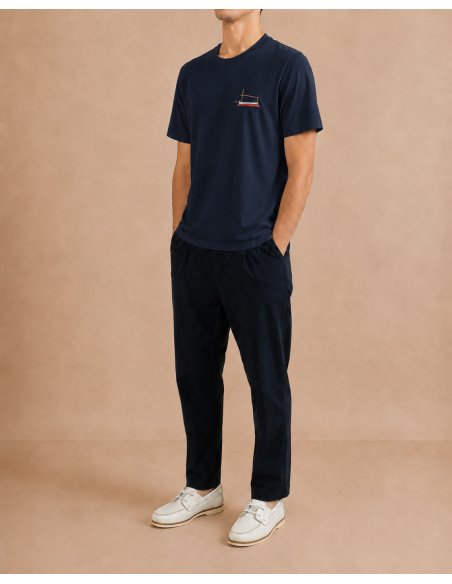 Navy Organic Cotton Llaut T-Shirt | Monge Studio