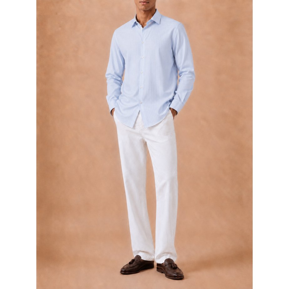 Camisa Algodón y Seda Rayas Azul Cielo | Made in Spain | Monge Studio