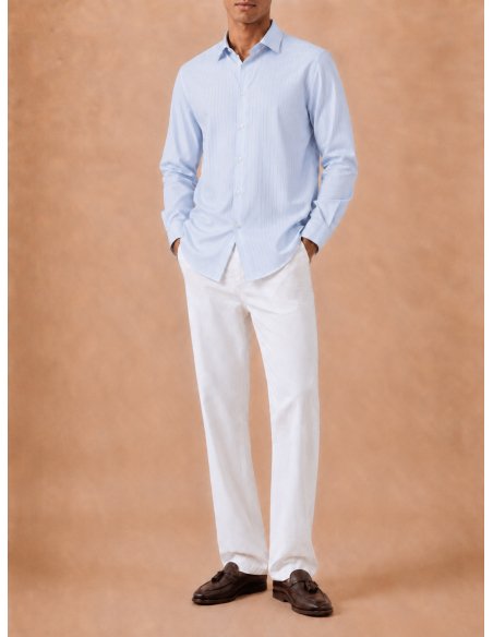 Camisa Algodón y Seda Rayas Azul Cielo | Made in Spain | Monge Studio