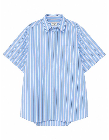 Monge Studio short cotton poplin shirt dress with blue stripes