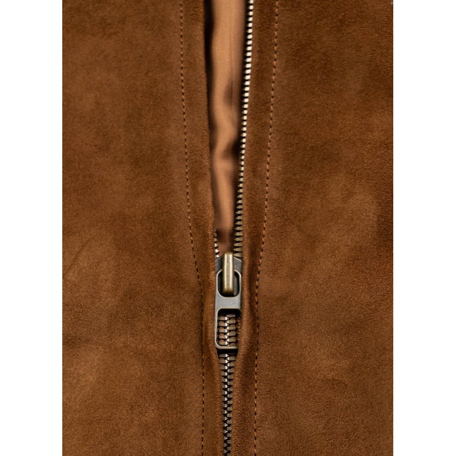 Tobacco brown suede bomber jacket made in Mallorca by Monge Studio