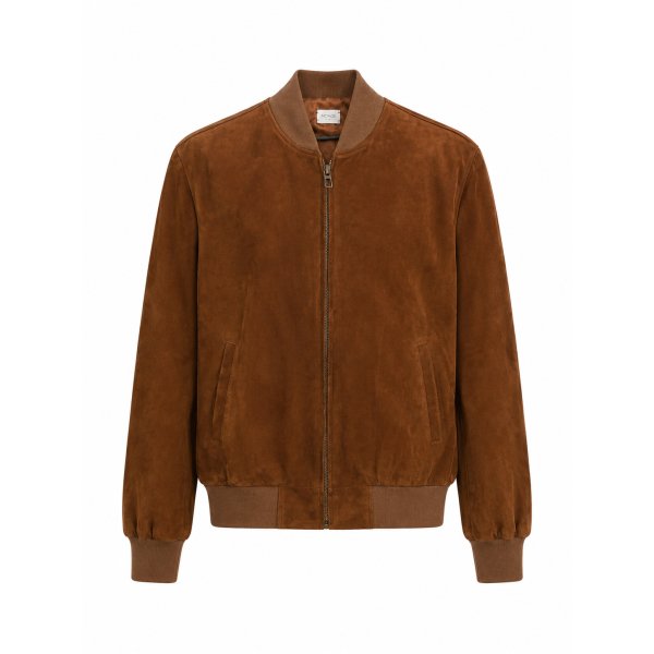 Tobacco brown suede bomber jacket made in Mallorca by Monge Studio