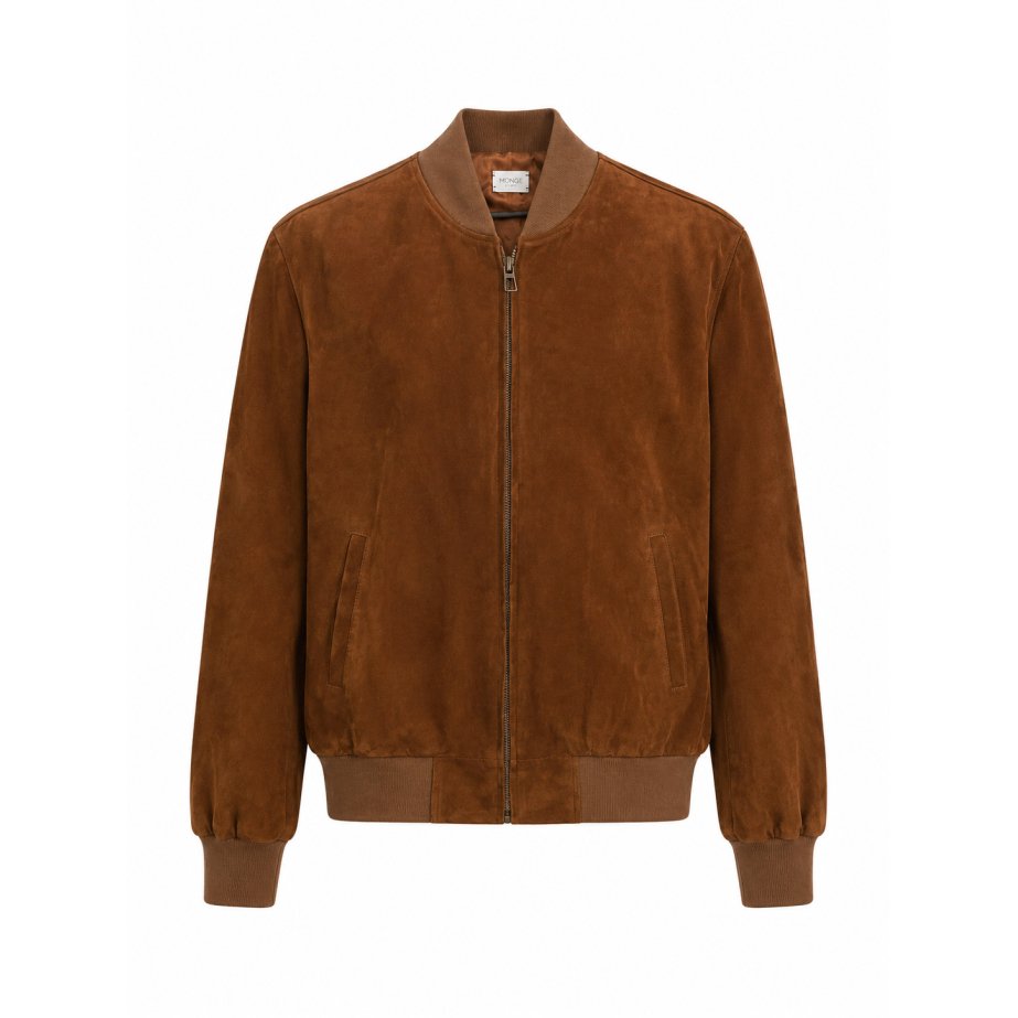 Tobacco brown suede bomber jacket made in Mallorca by Monge Studio