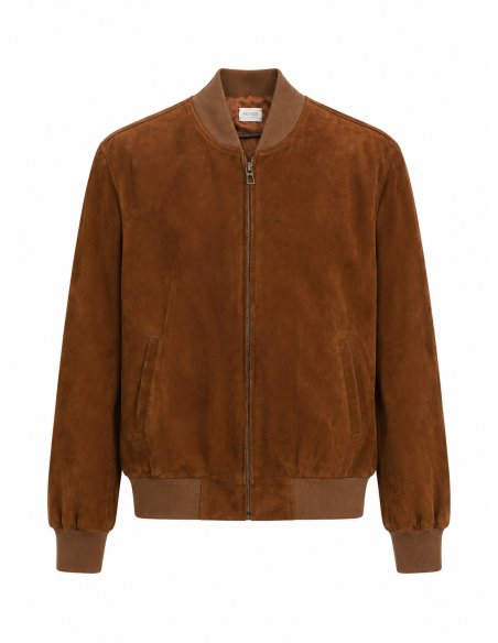 Tobacco brown suede bomber jacket made in Mallorca by Monge Studio