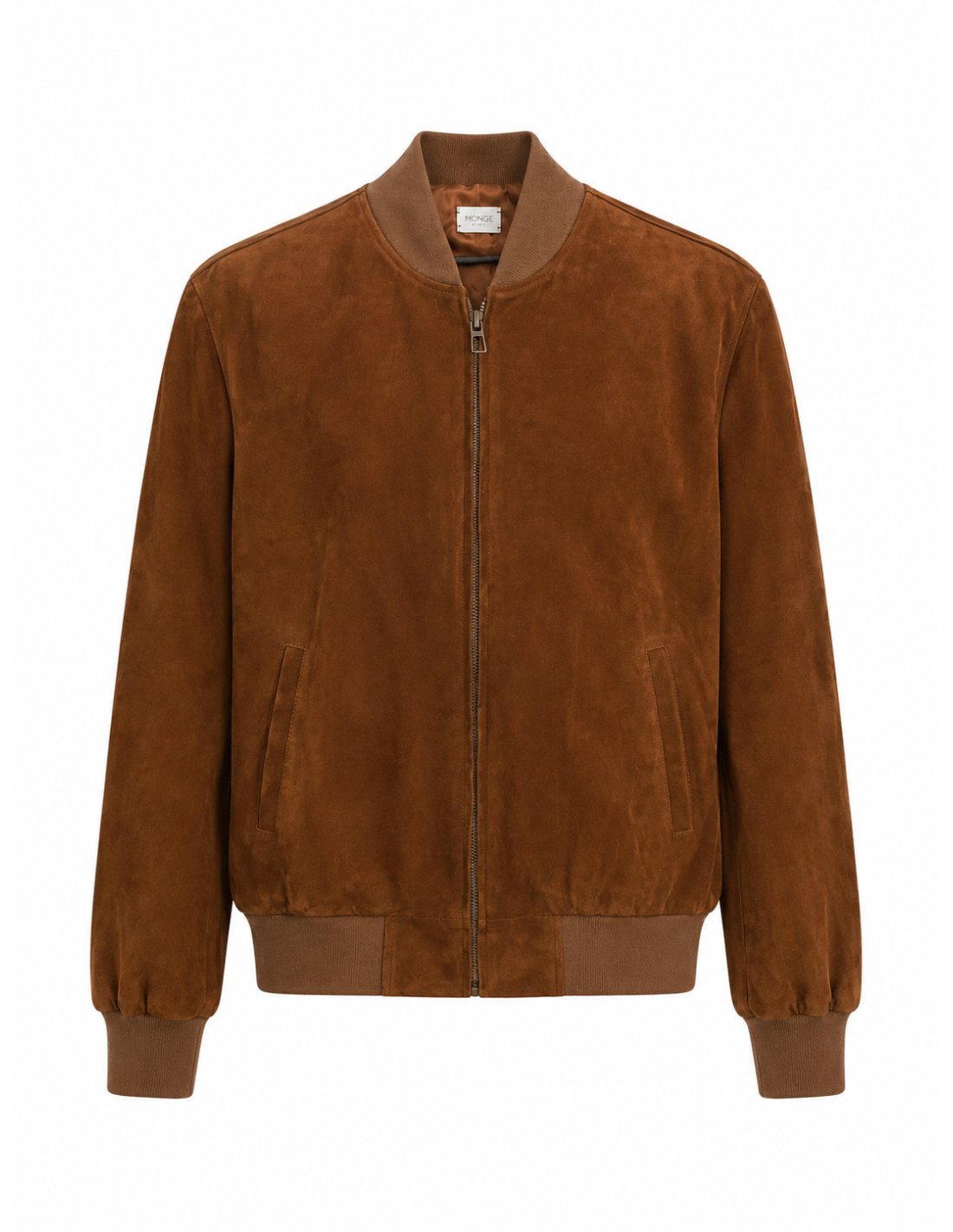 Tobacco brown suede bomber jacket made in Mallorca by Monge Studio