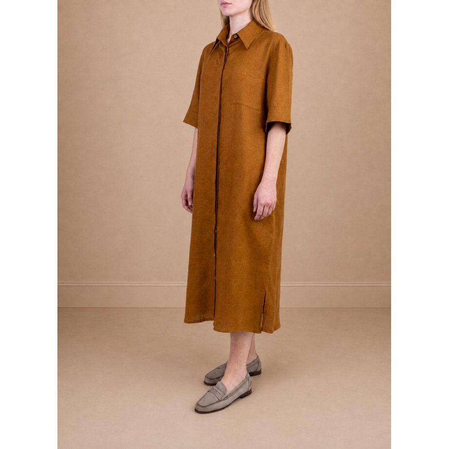 Rust Brown Linen Shirt Dress | Monge Studio