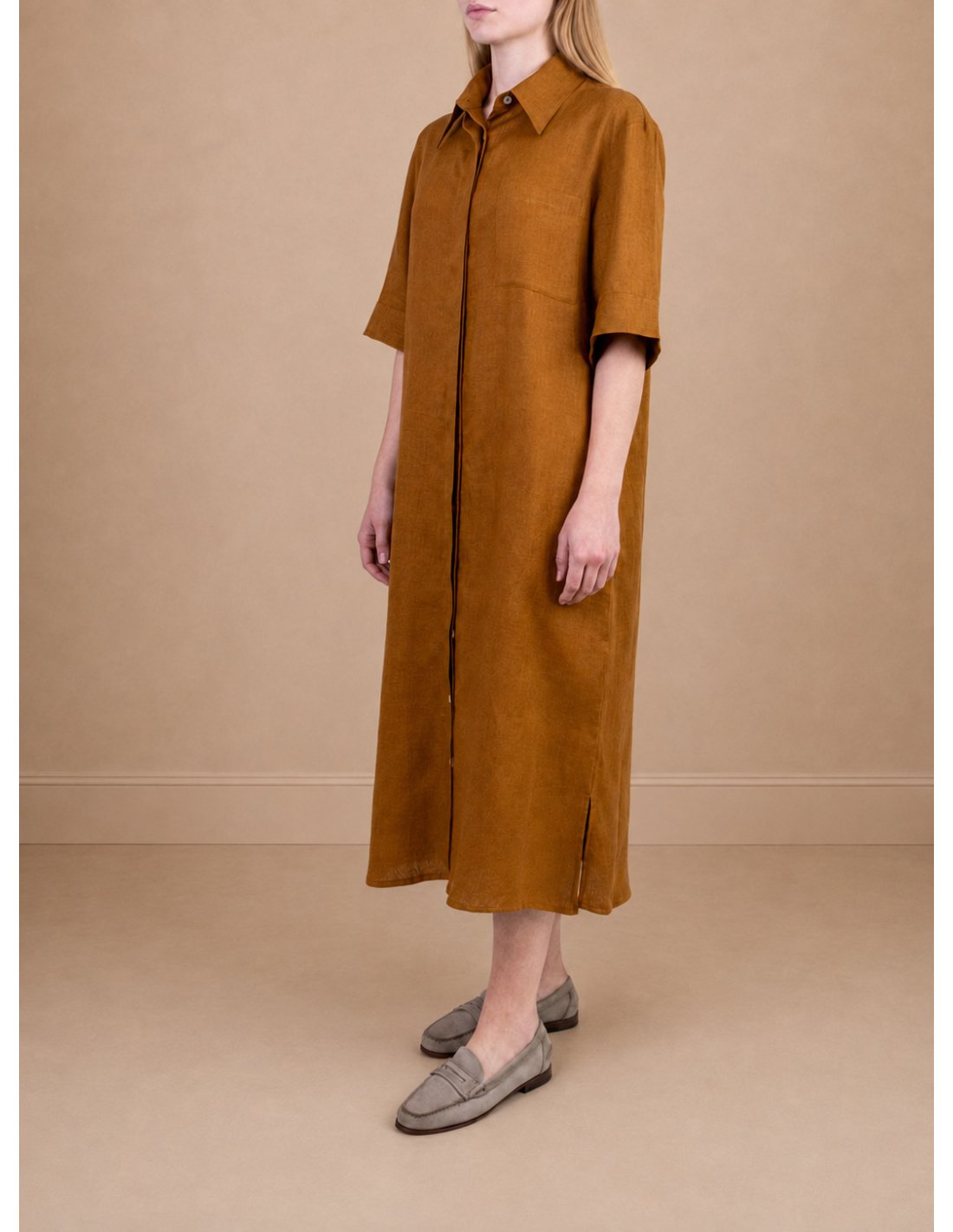Vestido Camisero de Lino Marrón Teja | Monge Studio 2