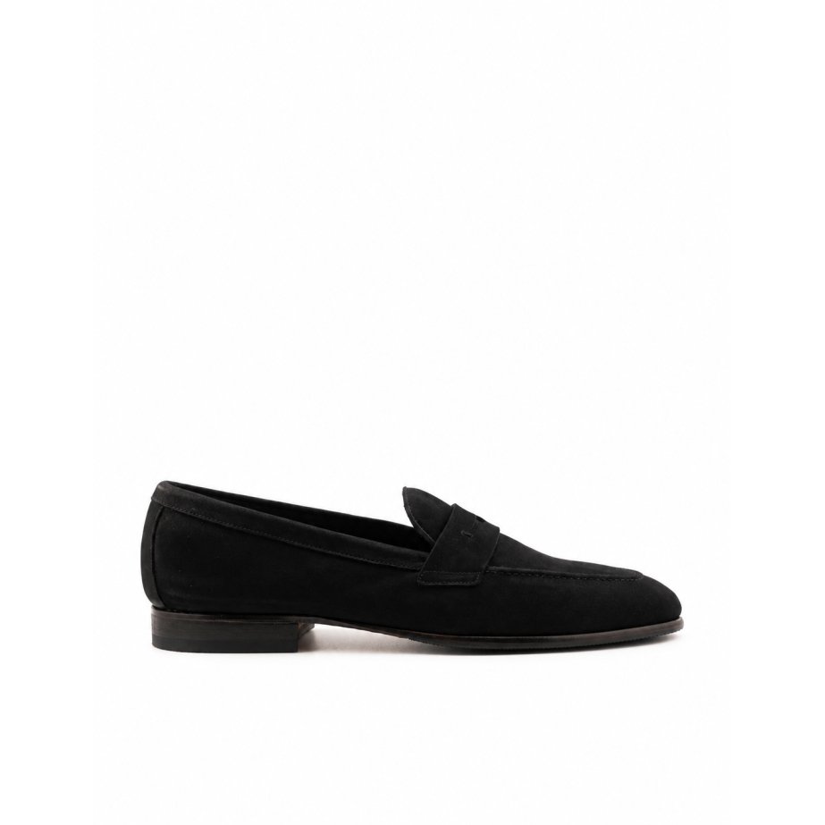 Unlined black nubuck penny loafer