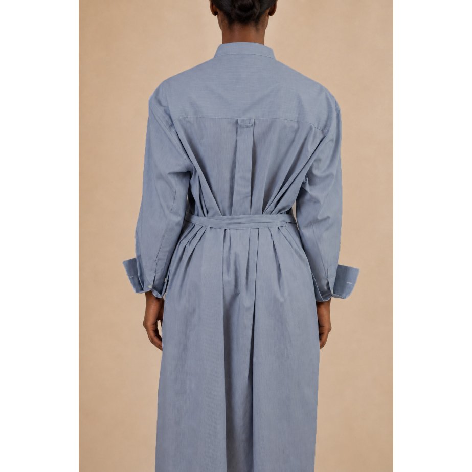 Blue Pinstripe Belted Shirt Dress | Monge Studio