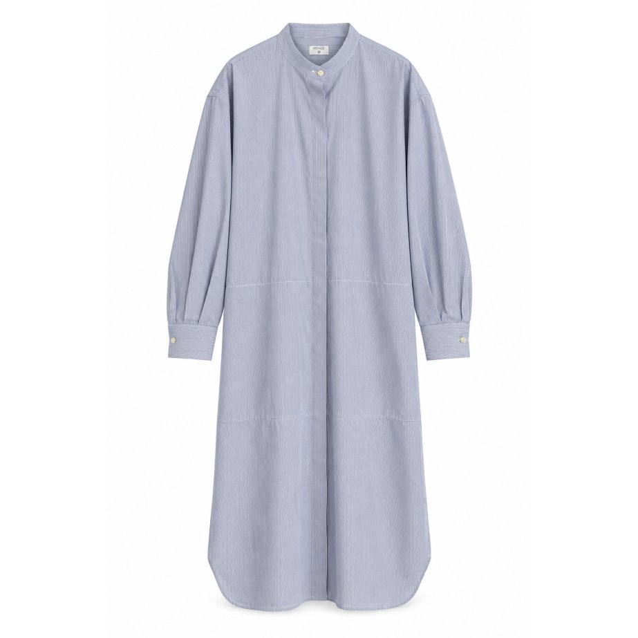 Blue Pinstripe Belted Shirt Dress | Monge Studio