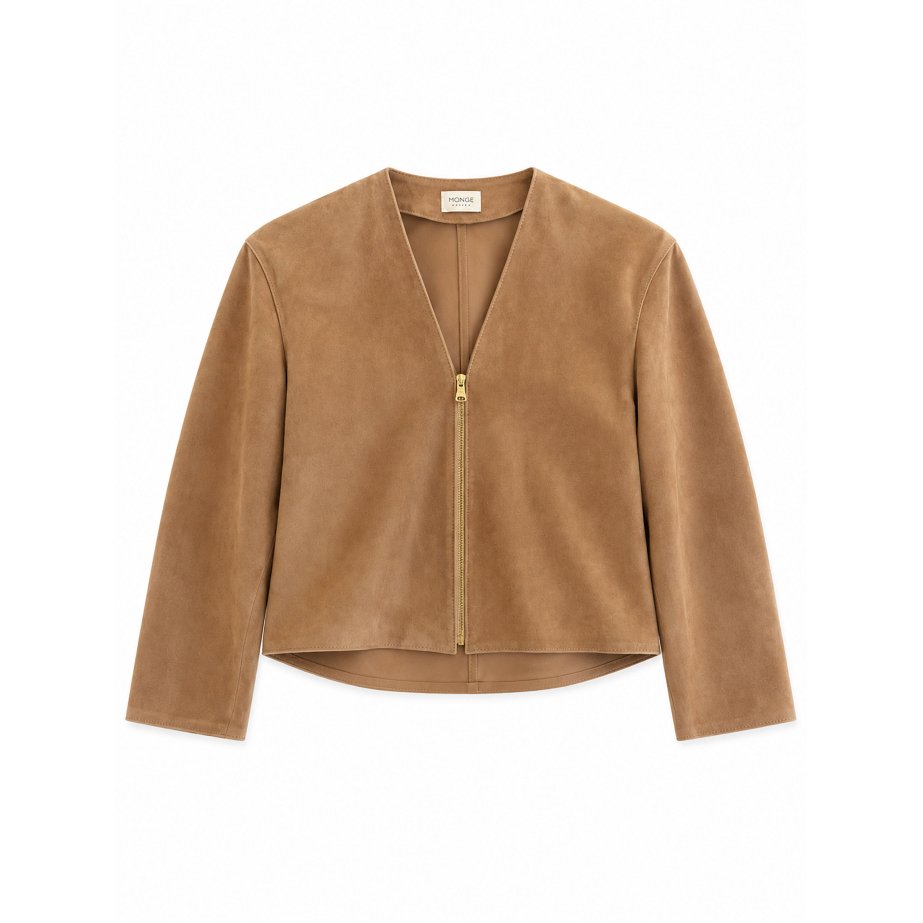 Cropped Camel Suede Jacket | Monge Studio