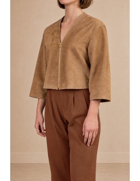 Cropped Camel Suede Jacket | Monge Studio