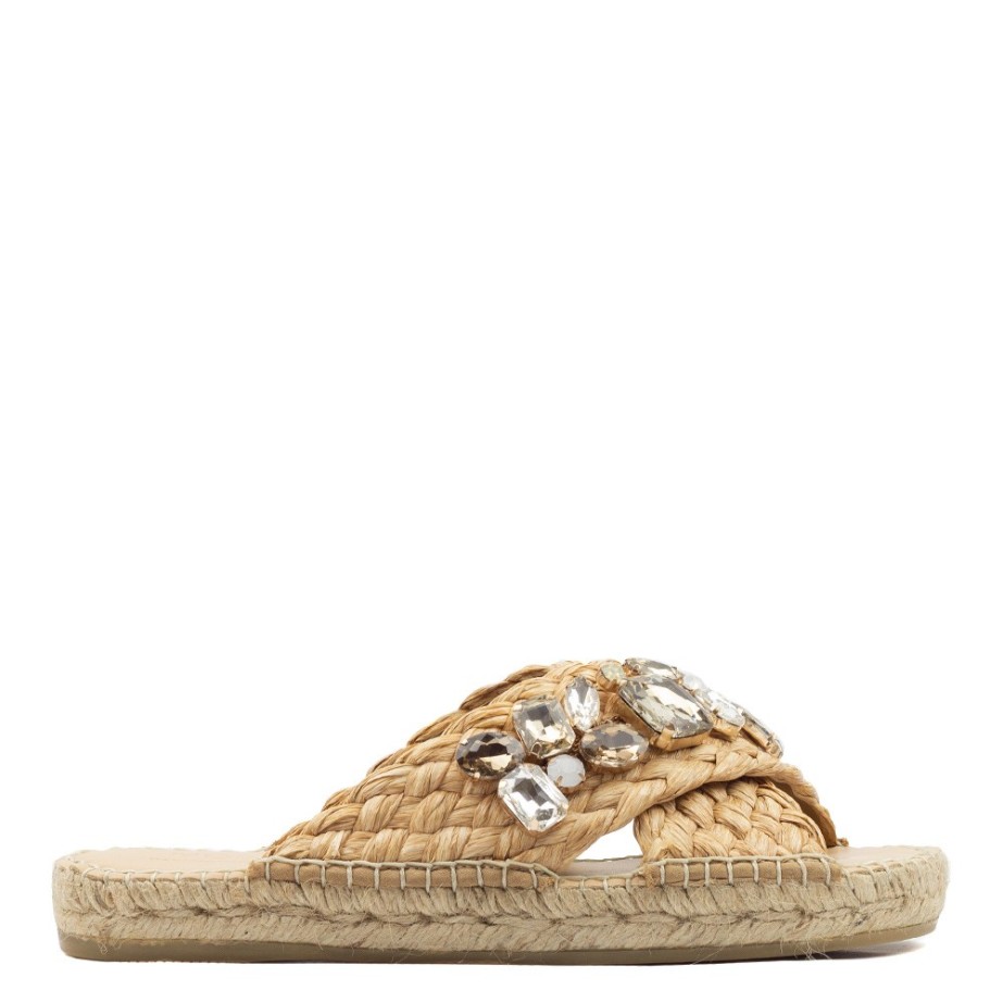 MAJE [マージ] Raffia Cross Flat Sandals Raffia-effect flat sandals Natural For Women | Maje