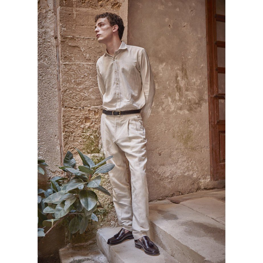 Camisa Lino & Algodón Cuello Italiano - MONGE - Handmade shoes from Mallorca