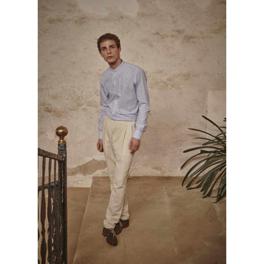 Cotton & Linen Mandarin Shirt - MONGE - Handmade shoes from Majorca