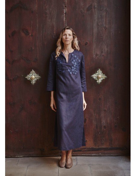 Navy Linen Kaftan - MONGE - Handmade shoes from Majorca