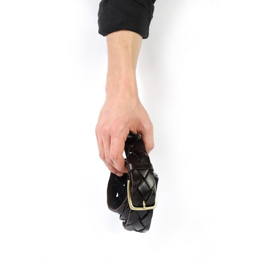 Brown Braided Leather Belt | Monge Studio
