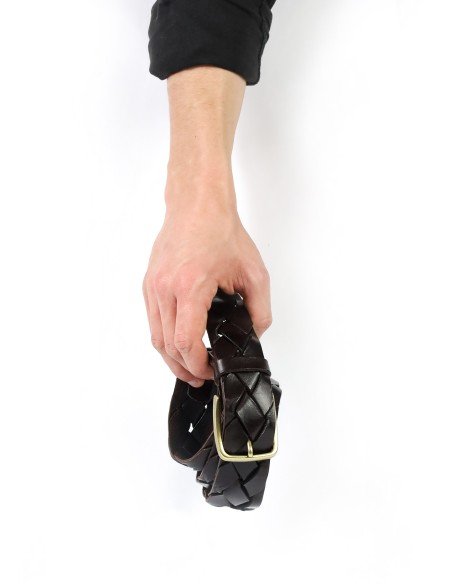 Brown Braided Leather Belt | Monge Studio