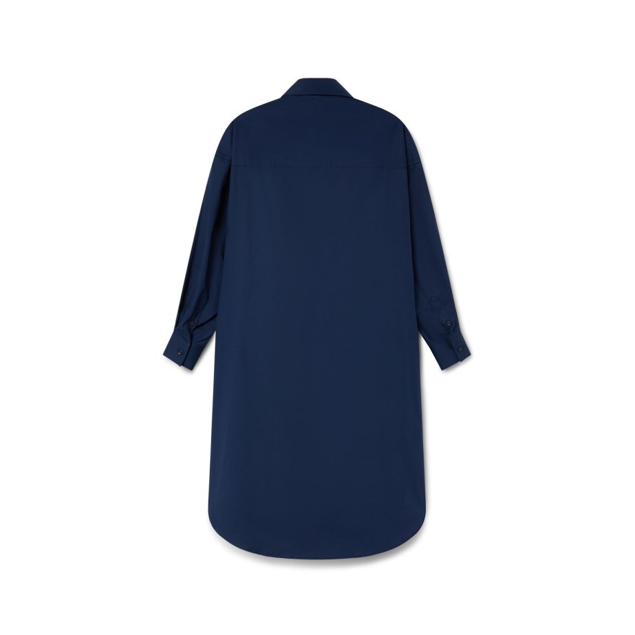 Vestido Camisero Azul Marino de Popelín | Monge Studio