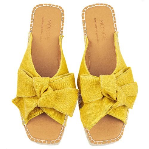 sandal bow espadrilles linen yellow